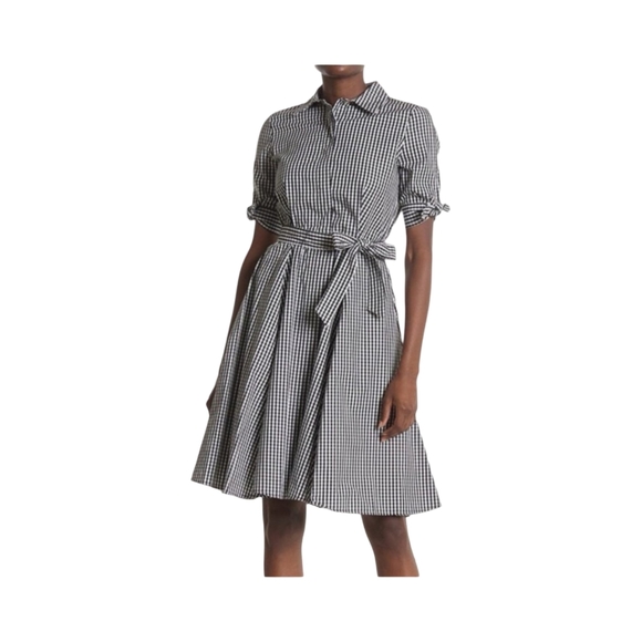 Calvin Klein Gingham Shirtdress Size 2 Black White Check Button Down Midi Dress - Picture 4 of 13
